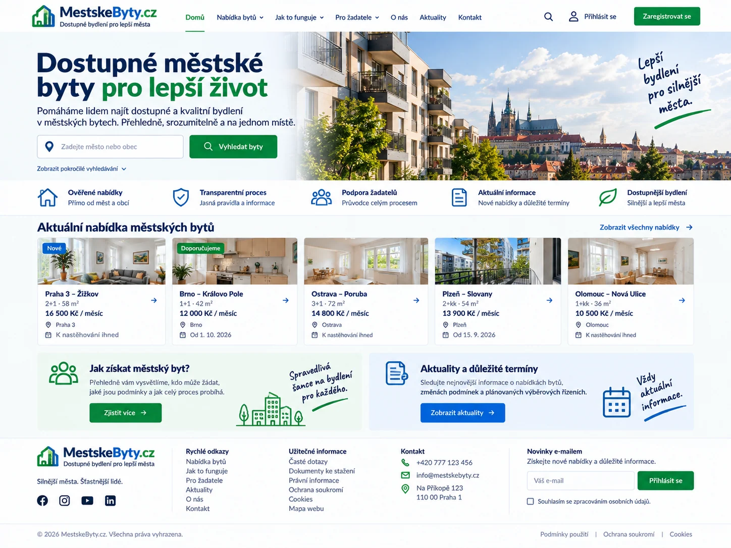 Ilustrační návrh portálu MestskeByty.cz s nabídkami městských bytů